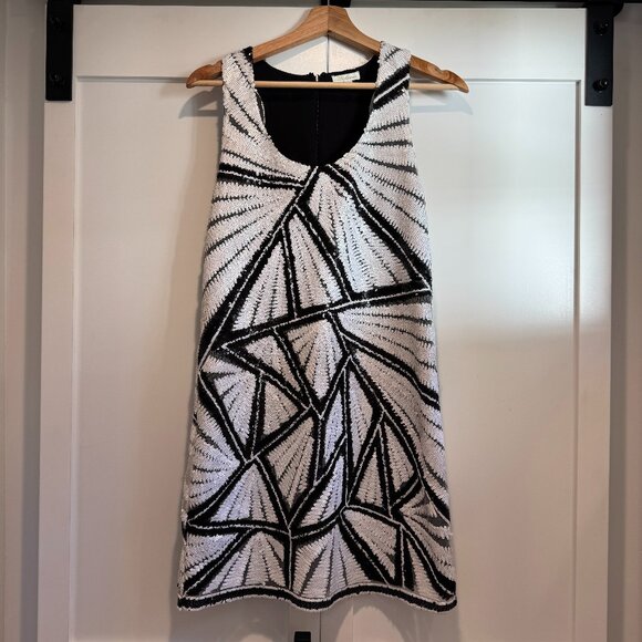 NYE Shoshanna Black & White Sequin Geometric Mini Dress – Size 0 - Picture 1 of 7